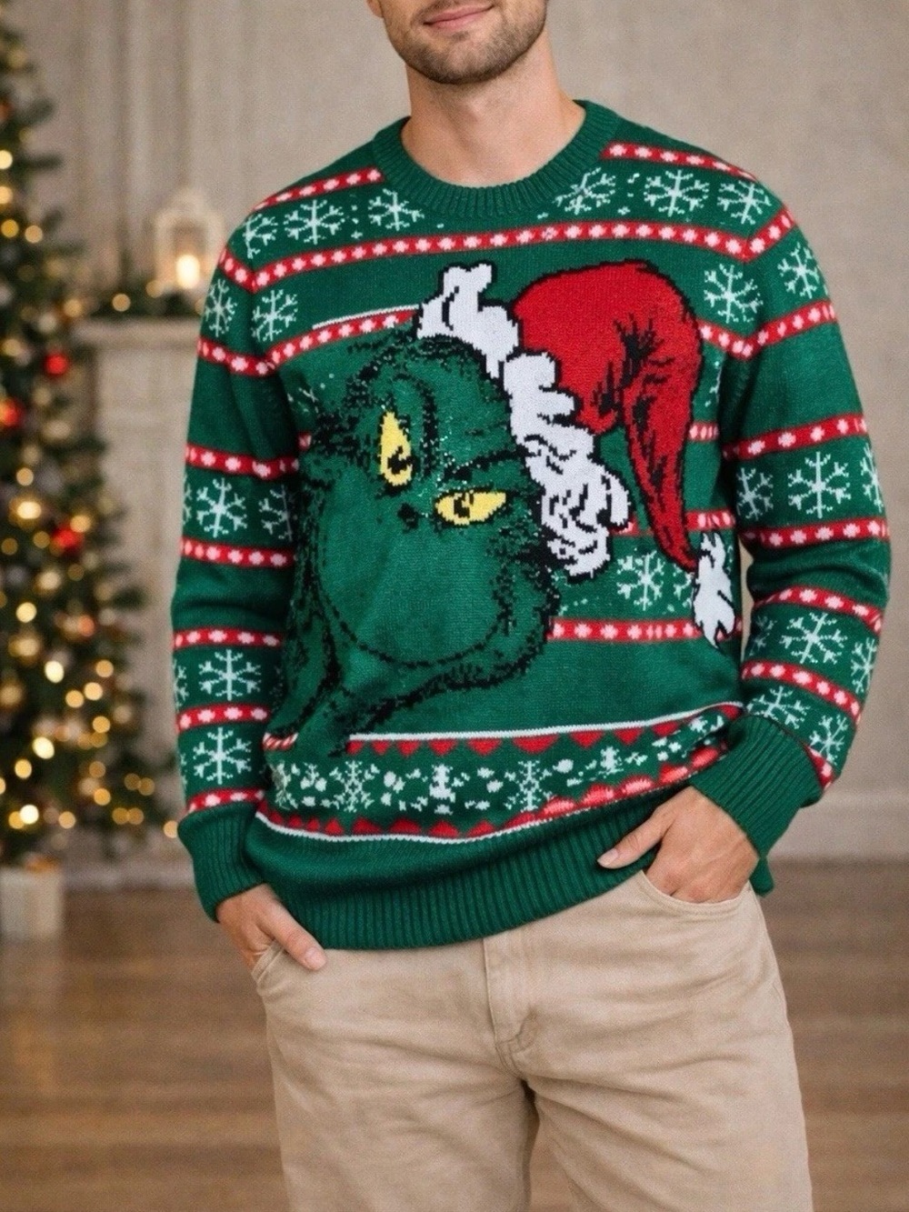 Grinch Ugly Christmas Sweater Green Knit Men Small S Holiday Santa Party Festive